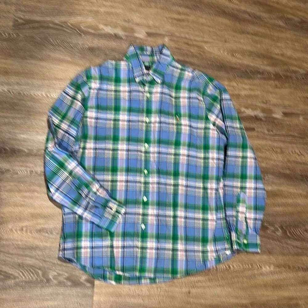 Polo Ralph Lauren logo plaid button down dress shirt cotton XL